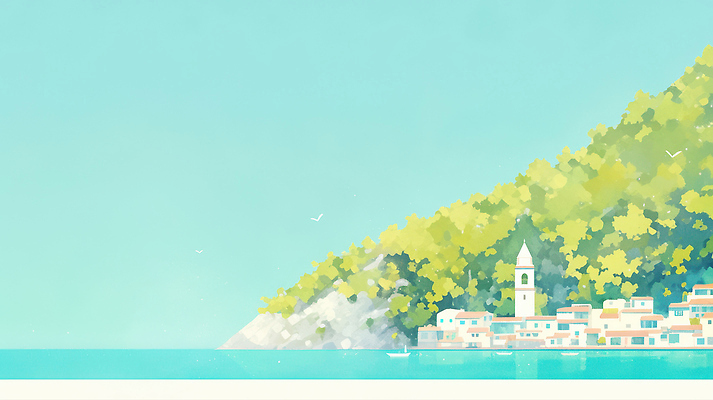 JPG 바다 여행 일러스트 자연 하늘 산 주택 풍경 해변 일상 여름 관광지 모래사장 평화 마을 일몰 편안함 시원함 즐거움 국내일러스트 AI일러스트 AI콘텐츠 계절 감정 컨셉 건물 라이프 노을 감각 생태계 파일형식