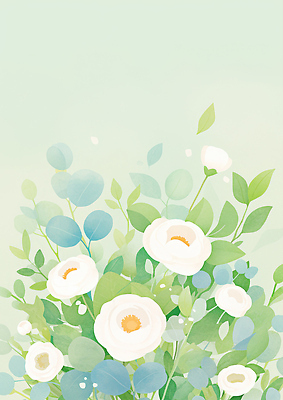 JPG 식물 디자인 꽃 예술 컬러 백그라운드 잎 일러스트 자연 생명 수채화 초록색 평화 디지털 고요 흰색 분위기 부드러움 화사함 조화 뷰티풀 국내일러스트 AI일러스트 AI콘텐츠 컨셉 감각 생태계 파일형식