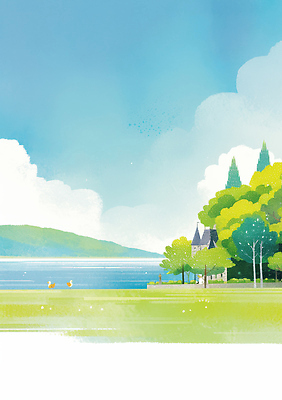 JPG 나무 호수 여유 예술 여행 일러스트 자연 하늘 생명 산 오리 풍경 초록색 여름 평화 고요 산책 물가 그림 오후 국내일러스트 AI일러스트 AI콘텐츠 식물 계절 감정 컬러 컨셉 조류 휴식 생태계 파일형식