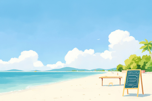 JPG 구름 바다 여행 일러스트 자연 탁자 하늘 휴식 풍경 해변 야외 여름 평화 식사 칠판 조용 안식처 오후 풍요 국내일러스트 AI일러스트 AI콘텐츠 자연요소 계절 가구 컨셉 생태계 파일형식