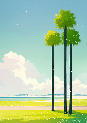 JPG 식물 구름 여유 바다 컬러 일러스트 자연 하늘 바람 열대 풍경 초원 해변 여름 야자수 햇빛 평화 싱그러움 트로피컬아트 국내일러스트 AI일러스트 AI콘텐츠 자연요소 나무 계절 감정 컨셉 날씨 태양 그림 생태계 파일형식