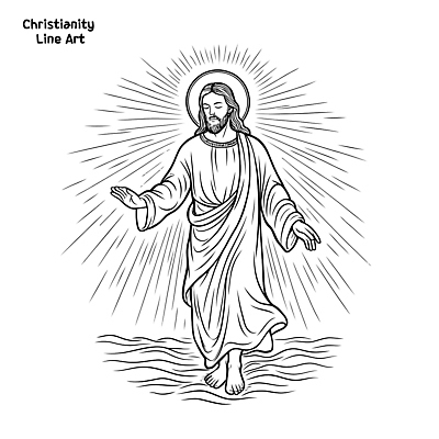 전통 기독교 종교 예술 상징 일러스트 사람 풍경 물 걷기 믿음 표현 예수 기적 그림 신성 국내일러스트 AI파일 자연요소 감정 모션 신_종교 파일형식 벡터