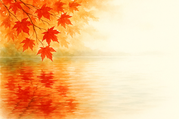 JPG 나무 호수 물결 컬러 단풍 일러스트 자연 아침 나뭇잎 풍경 햇빛 반사 고요 가을 저수지 조화 뷰티풀 오색 차분 국내일러스트 AI일러스트 AI콘텐츠 주간 식물 계절 컨셉 잎 태양 생태계 파일형식