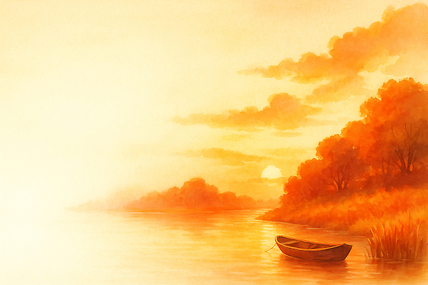 JPG 나무 여유 컬러 일러스트 자연 하늘 풍경 물 여름 강 반사 고요 일몰 보트 강가 감성 뷰티풀 오후 풍요 국내일러스트 AI일러스트 AI콘텐츠 자연요소 식물 계절 감정 컨셉 배_교통 노을 생태계 파일형식