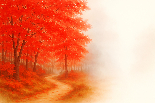 JPG 나무 계절 길 여행 단풍 일러스트 자연 생명 휴식 풍경 빨간색 평화 환경 산책 탐험 안개 가을 숲 조용 뷰티풀 국내일러스트 AI일러스트 AI콘텐츠 식물 컬러 컨셉 잎 날씨 생태계 파일형식