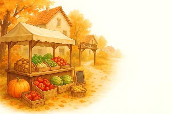 JPG 여행 단풍 토마토 채소 과일 일러스트 자연 호박 수박 주택 풍경 농작물 마을 가을 신선 시장 농부 고구마 지역 길가 국내일러스트 AI일러스트 AI콘텐츠 직업 계절 잎 농업 뿌리채소 건물 생태계 파일형식
