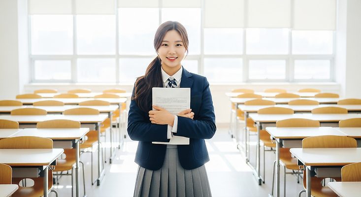 JPG 편집이미지 학생 여학생 교육 교복 교실 학교 청소년 웃음 친구 학습 책상 교과서 의료성형뷰티 편집실사 AI인물포토 AI콘텐츠 옷 여자 가구 관계 교재 표정 사람 CG 파일형식 AI포토