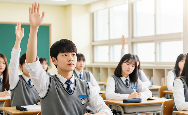JPG 편집이미지 학생 교육 교실 학교 모션 청소년 수업 학습 손들기 교사 질문 집중 정리 의료성형뷰티 편집실사 AI인물포토 AI콘텐츠 직업 컨셉 사람 CG 파일형식 AI포토