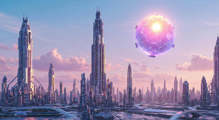 JPG 편집이미지 하늘 미래 기술 풍경 건물 햇빛 도시 구조물 저녁 신비 고층 첨단 경관 이미지편집 AI컴퓨터그래픽 AI콘텐츠 건축물 건축 컨셉 태양 야간 파일형식