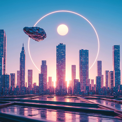 JPG 편집이미지 여행 하늘 미래 기술 풍경 빌딩 태양 우주 일출 도시 화려 비행선 고층 창의성 수평선 이미지편집 AI컴퓨터그래픽 AI콘텐츠 자연요소 컨셉 건물 노을 파일형식