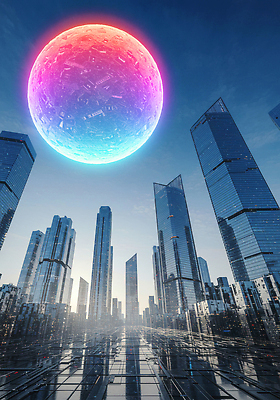 JPG 편집이미지 건축물 컬러 야경 하늘 풍경 그래픽 우주 고층빌딩 도시 화려 초승달 모던 이미지편집 AI컴퓨터그래픽 AI콘텐츠 건축 컨셉 빌딩 달 야간 파일형식 풍경_경치