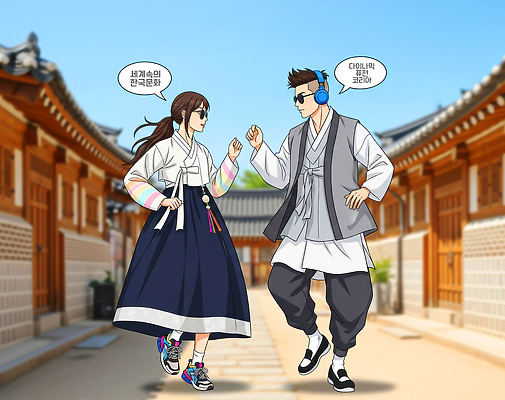 JPG 전통 커플 패션 문화 음악 일러스트 노래 놀이 거리 서울 회화 건물 친구 축제 춤 한복 즐거움 조화 스타일 국내일러스트 AI일러스트 AI콘텐츠 한국전통 건축물 감정 관계 문화예술 한국 말하기 전통의상 파일형식