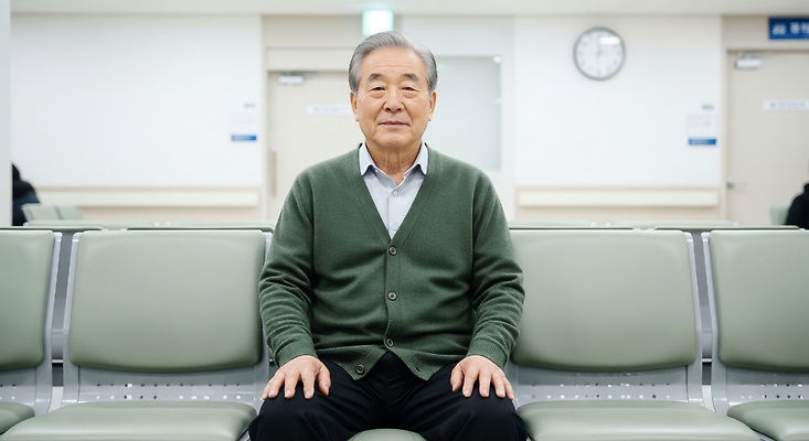 JPG 편집이미지 노년 표정 건강 병원 사람 앉기 평화 대기 시간 분위기 편안함 조용 대기실 의료성형뷰티 편집실사 AI인물포토 AI콘텐츠 컨셉 의학 모션 성인 공간 감각 CG 파일형식 AI포토