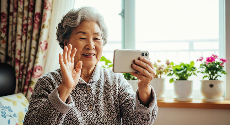 JPG 편집이미지 노년 꽃 행복 가족 탁자 대화 친구 전자제품 스마트폰 소통 손흔들기 화상통화 의료성형뷰티 편집실사 AI인물포토 AI콘텐츠 식물 감정 가구 컨셉 관계 모션 말하기 성인 핸드폰 스마트기기 CG 통화 파일형식 AI포토