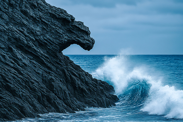 JPG 편집이미지 얼굴 파도 바다 여행 자연 하늘 풍경 해변 탐험 바위 신비 조화 편집실사 AI포토 AI콘텐츠 컨셉 신체부위 돌_바위 CG 생태계 파일형식