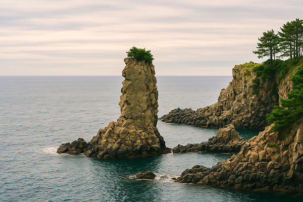 JPG 나무 편집이미지 바다 여행 자연 풍경 해변 암석 바위 석탑 강릉 편집실사 AI포토 AI콘텐츠 식물 탑 돌_바위 CG 생태계 강원도 파일형식