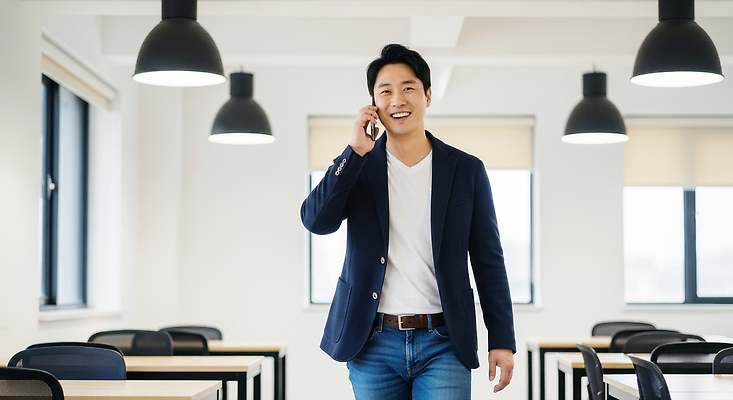 JPG 편집이미지 남자 가구 창문 모션 직장 대화 미소 사무실 흰색 업무 통화 의료성형뷰티 편집실사 AI인물포토 AI콘텐츠 컬러 생활용품 회사 비즈니스 표정 말하기 사람 작업 CG 파일형식 AI포토