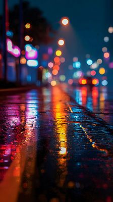 JPG 편집이미지 도로 컬러 백그라운드 자동차 조명 거리 풍경 빛 반사 고요 촉촉함 도시 비 밤 편집실사 AI포토 AI콘텐츠 자연요소 길 육상교통 교통시설 날씨 젖음 견과류 CG 파일형식