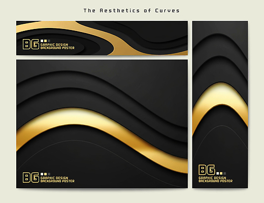 템플릿 배너템플릿 포스터 컬러 백그라운드 곡선 그래픽 검은색 매력적 금색 우아함 모던 질감 조화 AI파일 배너 선 컨셉 파일형식 벡터