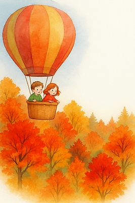 JPG 나무 행복 어린이 컬러 여행 단풍 일러스트 가족 자연 놀이 하늘 풍경 공중 평화 도전 가을 열기구 숲 창의력 국내일러스트 AI일러스트 AI콘텐츠 식물 계절 감정 컨셉 잎 관계 항공교통 사람 생태계 파일형식