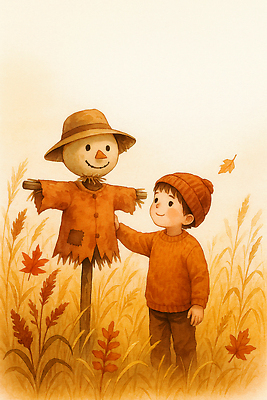 JPG 모자 전통 감정 어린이 상징 농업 일러스트 가족 자연 따뜻함 대화 웃음 풍경 소년 초원 친구 농장 주황색 가을 오브젝트 허수아비 국내일러스트 AI일러스트 AI콘텐츠 잡화 계절 남자 산업 컬러 관계 표정 말하기 사람 생태계 파일형식