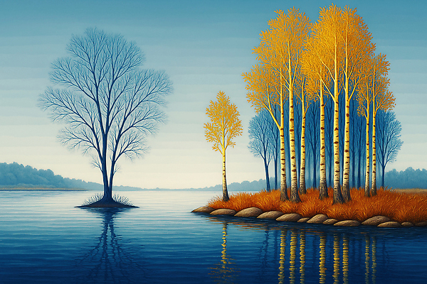 JPG 나무 호수 여유 컬러 단풍 일러스트 자연 풍경 물 반사 소풍 노란색 평화 고요 산책 가을 숲 시원함 뷰티풀 풍요 국내일러스트 AI일러스트 AI콘텐츠 자연요소 식물 계절 감정 컨셉 잎 휴식 야외활동 생태계 파일형식