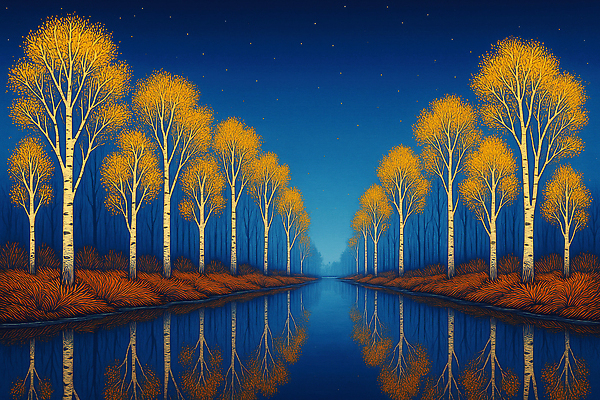 JPG 나무 별 단풍 일러스트 자연 하늘 바람 조명 풍경 강 반사 평화 소리 가을 수면 저녁 숲속 숲 뷰티풀 국내일러스트 AI일러스트 AI콘텐츠 자연요소 식물 계절 컨셉 잎 날씨 물 야간 생태계 파일형식