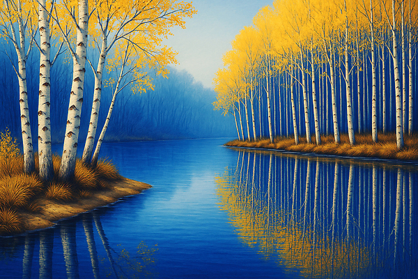 JPG 나무 단풍 일러스트 자연 하늘 풍경 물 강 반사 소풍 고요 산책로 가을 수면 숲 생태계 조용 자작나무 색감 국내일러스트 AI일러스트 AI콘텐츠 자연요소 식물 계절 길 잎 야외활동 파일형식