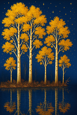 JPG 나무 식물 감정 별 일러스트 자연 하늘 조명 풍경 물 반사 자연보호 가을 밤 저녁 숲 뷰티풀 차분 국내일러스트 AI일러스트 AI콘텐츠 자연요소 계절 컨셉 견과류 보호 야간 생태계 파일형식