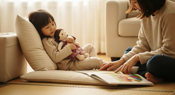 JPG 편집이미지 교육 어린이 인형 거실 가족 놀이 엄마 따뜻함 시간 편안함 읽기 즐거움 소통 의료성형뷰티 편집실사 AI인물포토 AI콘텐츠 감정 컨셉 관계 모션 사람 감각 CG 파일형식 AI포토