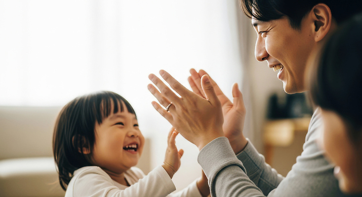 JPG 편집이미지 행복 어린이 가족 관계 놀이 함께함 실내 웃음 부모 시간 손뼉 즐거움 순간 의료성형뷰티 유대감 편집실사 AI인물포토 AI콘텐츠 감정 컨셉 표정 사람 내부 CG 파일형식 AI포토