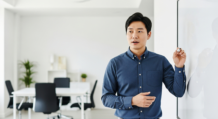 JPG 편집이미지 교육 남자 회사 커뮤니케이션 협력 일상 사무실 발표 군중 집중 프레젠테이션 회의실 모던 전문 의료성형뷰티 편집실사 AI인물포토 AI콘텐츠 컨셉 비즈니스 사람 라이프 CG 파일형식 AI포토