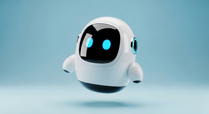 JPG 편집이미지 캐릭터 디자인 백그라운드 미래 기술 공중 파란색 전자제품 빛 장난감 귀여움 흰색 로봇 이미지편집 AI컴퓨터그래픽 AI콘텐츠 컬러 컨셉 파일형식