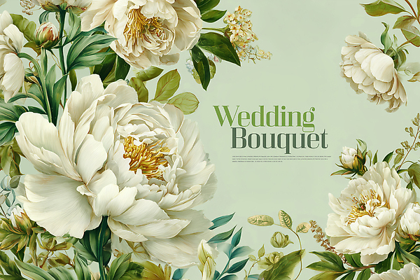 JPG 디자인 기념일 꽃 화초 예술 부케 잎 일러스트 자연 결혼식 장식 초록색 흰색 축하 우아함 조화 뷰티풀 플로리스트 국내일러스트 AI일러스트 AI콘텐츠 식물 직업 컬러 꽃다발 결혼 컨셉 이벤트 생태계 파일형식