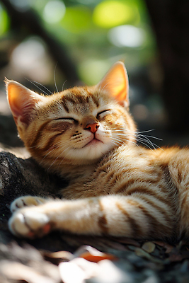 JPG 나무 동물 편집이미지 자연 생명 휴식 일상 초록색 햇빛 평화 귀여움 주황색 고양이 잠 편집실사 AI포토 AI콘텐츠 식물 컬러 컨셉 포유류 라이프 반려동물 태양 CG 생태계 파일형식