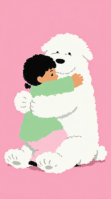 JPG 동물 행복 감정 어린이 분홍색 일러스트 곰 포옹 따뜻함 사랑 친구 귀여움 즐거움 보살핌 순간 유대감 국내일러스트 AI일러스트 AI콘텐츠 컬러 컨셉 포유류 관계 안기 사람 파일형식