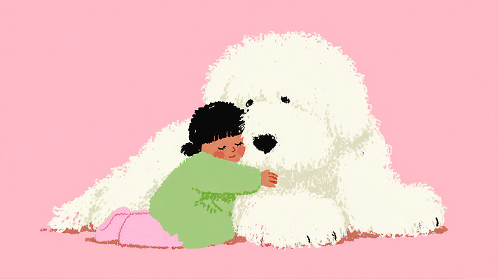 JPG 동물 행복 반려견 어린이 일러스트 포옹 따뜻함 사랑 사람 친구 반려동물 귀여움 아기 강아지 편안함 즐거움 순간 양털 외모 국내일러스트 AI일러스트 AI콘텐츠 감정 컨셉 관계 안기 감각 개 파일형식