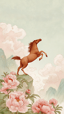 JPG 동물 구름 전통 꽃 예술 포즈 일러스트 자연 하늘 생명 미소 풍경 여름 말_게임 화려 봉우리 갈기 조화 뷰티풀 색채 앞발 국내일러스트 AI일러스트 AI콘텐츠 자연요소 식물 계절 컨셉 표정 생태계 파일형식