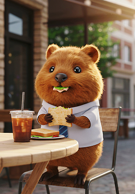 JPG 동물 편집이미지 여유 음료 음식 탁자 샌드위치 야외 햇빛 귀여움 카페 도시 즐거움 코알라 아이스커피 이미지편집 AI컴퓨터그래픽 AI콘텐츠 감정 커피 가구 컨셉 포유류 태양 상점 파일형식