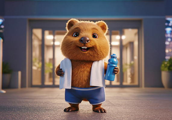 JPG 동물 편집이미지 실내 웃음 운동복 귀여움 물병 즐거움 모던 활기 이미지편집 AI컴퓨터그래픽 AI콘텐츠 옷 감정 컨셉 표정 내부 물통 파일형식