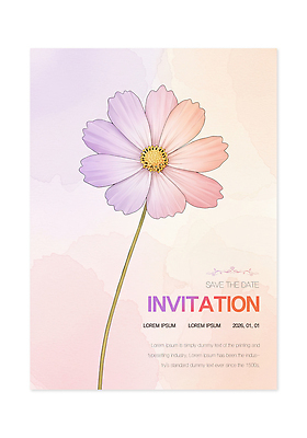 PSD 편집이미지 디자인 꽃 컬러 백그라운드 수채화 그래픽 우아함 알림 코스모스 초대장 뷰티풀 스타일 이미지편집 식물 컨셉 카드_감사 파일형식