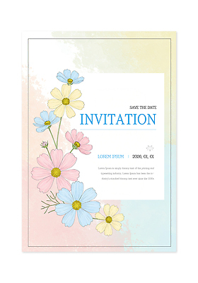 PSD 편집이미지 디자인 꽃 행복 컬러 백그라운드 결혼식 이벤트 그래픽 장식 날짜 인쇄 코스모스 초대장 초대 부드러움 이미지편집 식물 감정 결혼 카드_감사 감각 파일형식