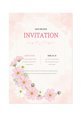 PSD 편집이미지 디자인 분홍색 결혼 꽃무늬 결혼식 문구용품 이벤트 날짜 편지지 코스모스 초대장 부드러움 뷰티풀 세련 이미지편집 꽃 컬러 무늬 카드_감사 감각 편지 오브젝트 파일형식