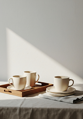 JPG 편집이미지 접시 탁자 쟁반 컵 인테리어 식사 공간 편안함 준비 심플 편집실사 AI포토 AI콘텐츠 식기 디자인 가구 감각 CG 파일형식