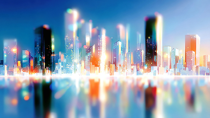 JPG 예술 백그라운드 야경 일러스트 하늘 풍경 빌딩 그래픽 빛 반짝임 고층빌딩 도시 저녁 유혹 뷰티풀 색채 창의성 Skyline 국내일러스트 AI일러스트 AI콘텐츠 컨셉 모션 건물 야간 파일형식 풍경_경치