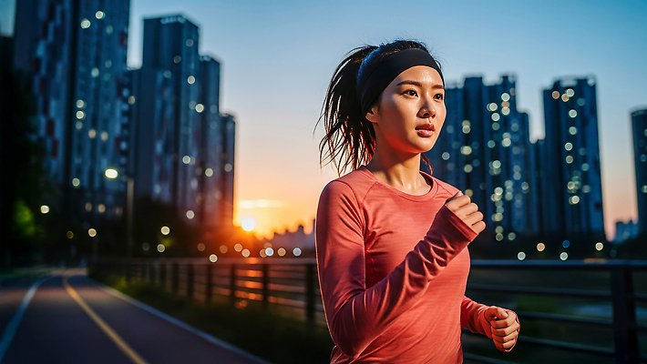 JPG 편집이미지 공원 여자 스포츠 분홍색 러닝셔츠 모션 건강 풍경 빌딩 조깅 운동 일몰 도시 저녁 외출 러닝 의료성형뷰티 편집실사 AI인물포토 AI콘텐츠 공공시설 컬러 셔츠 사람 건물 노을 야간 CG 파일형식 AI포토