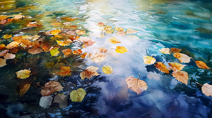 JPG 계절 호수 컬러 단풍 잎 일러스트 자연 나뭇잎 풍경 물 햇빛 반사 평화 수중 고요 가을 감각 수면 뷰티풀 국내일러스트 AI일러스트 AI콘텐츠 자연요소 식물 컨셉 태양 생태계 파일형식