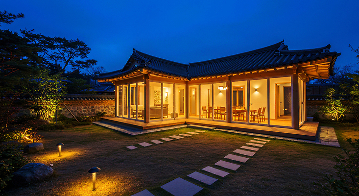 JPG 나무 편집이미지 전통 건축 길 자연 휴식 조명 한옥 한국 풍경 평화 정원 밤 저녁 뷰티풀 편집실사 AI포토 AI콘텐츠 한옥스테이 식물 한국전통 아시아 컨셉 고건축 견과류 야간 CG 생태계 숙박 파일형식