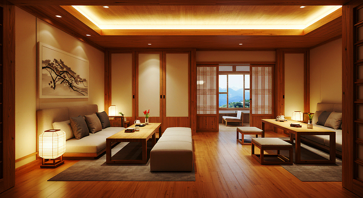 JPG 편집이미지 전통 건축물 디자인 문화 가구 자연 조명 한옥 내부 생활 목재 편안함 편집실사 AI포토 AI콘텐츠 한옥스테이 나무 한국전통 건축 생활용품 고건축 재료 감각 CG 생태계 숙박 파일형식