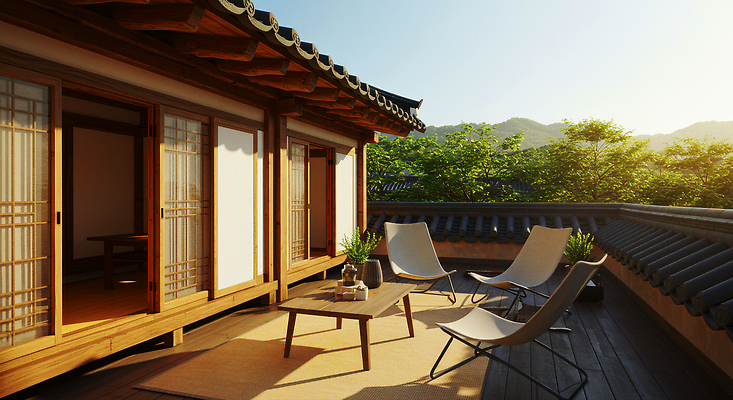 JPG 편집이미지 여유 고건축 의자 자연 탁자 휴식 한옥 한국 햇빛 평화 발코니 편안함 오후 편집실사 AI포토 AI콘텐츠 한옥스테이 한국전통 건축물 감정 아시아 가구 컨셉 태양 감각 CG 생태계 숙박 파일형식